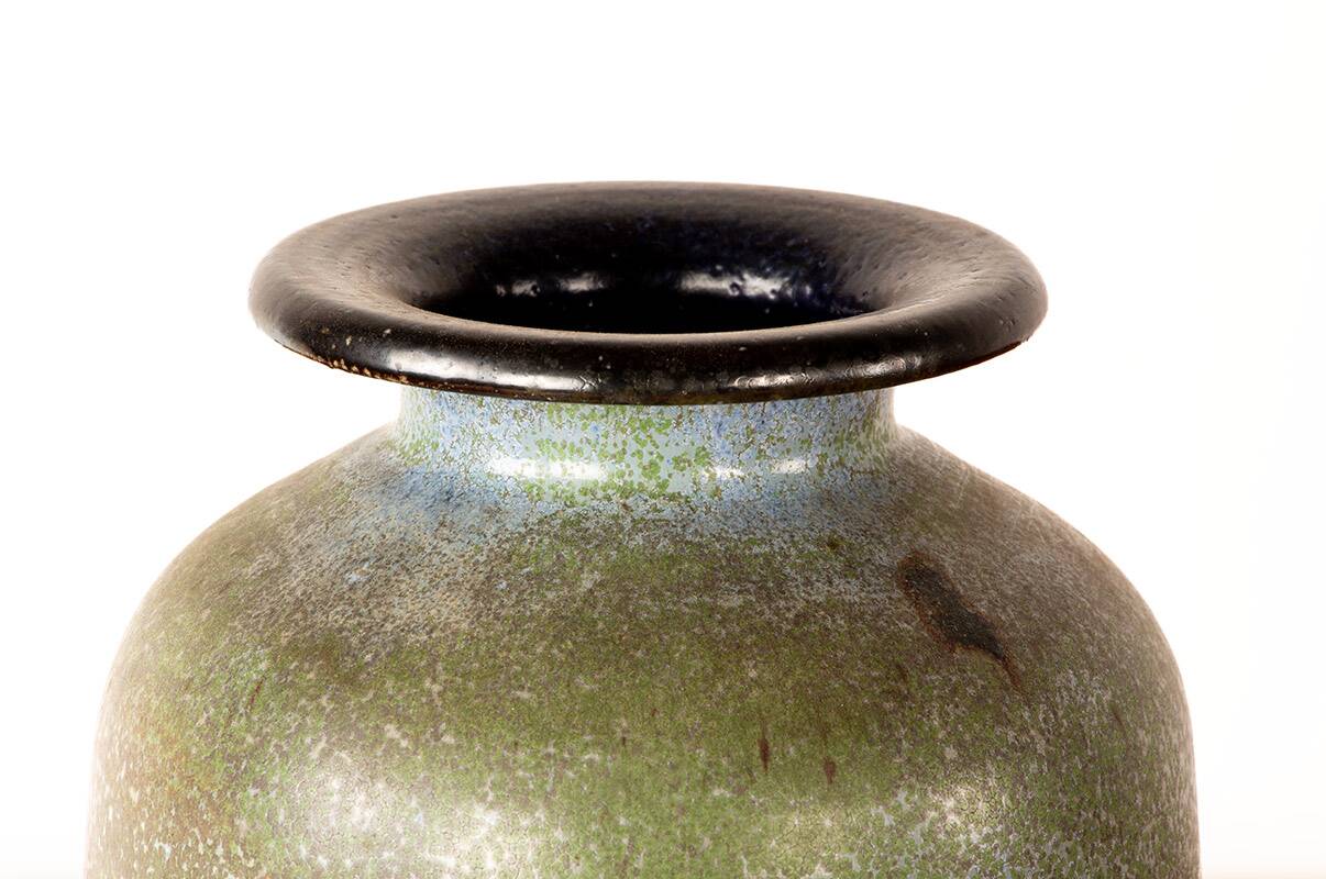 Art Deco vase, in green glazed stoneware, Roger Guérin 1930.