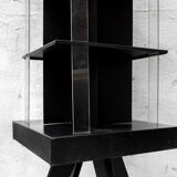 Iron and plexiglas bookcase with wheels, Italy 60s