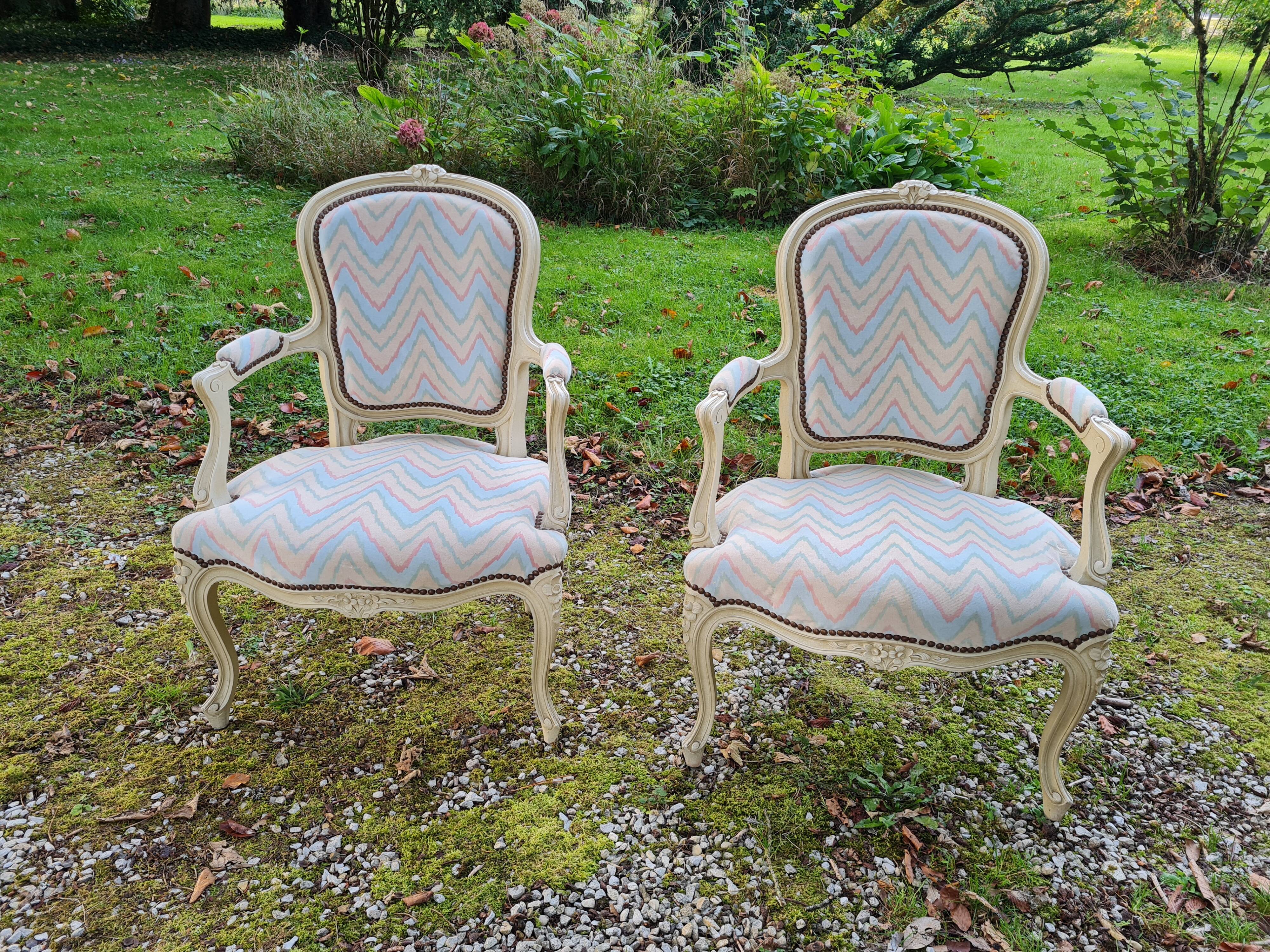Pair of Louis XV style lacquered armchairs