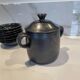 Vallauris service, the pottery of the great oak. Black metal glazed ceramics.