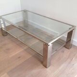 Table basse moderniste chromée. Travail français. Vers 1970