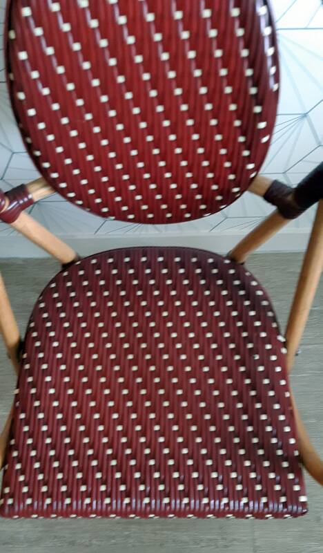 Vintage Parisian bistro armchair in rattan/bamboo and woven nylon.