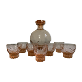 Pink glass carafe and glasses