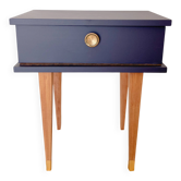 Vintage bedside table, tapered legs - Sèvres blue