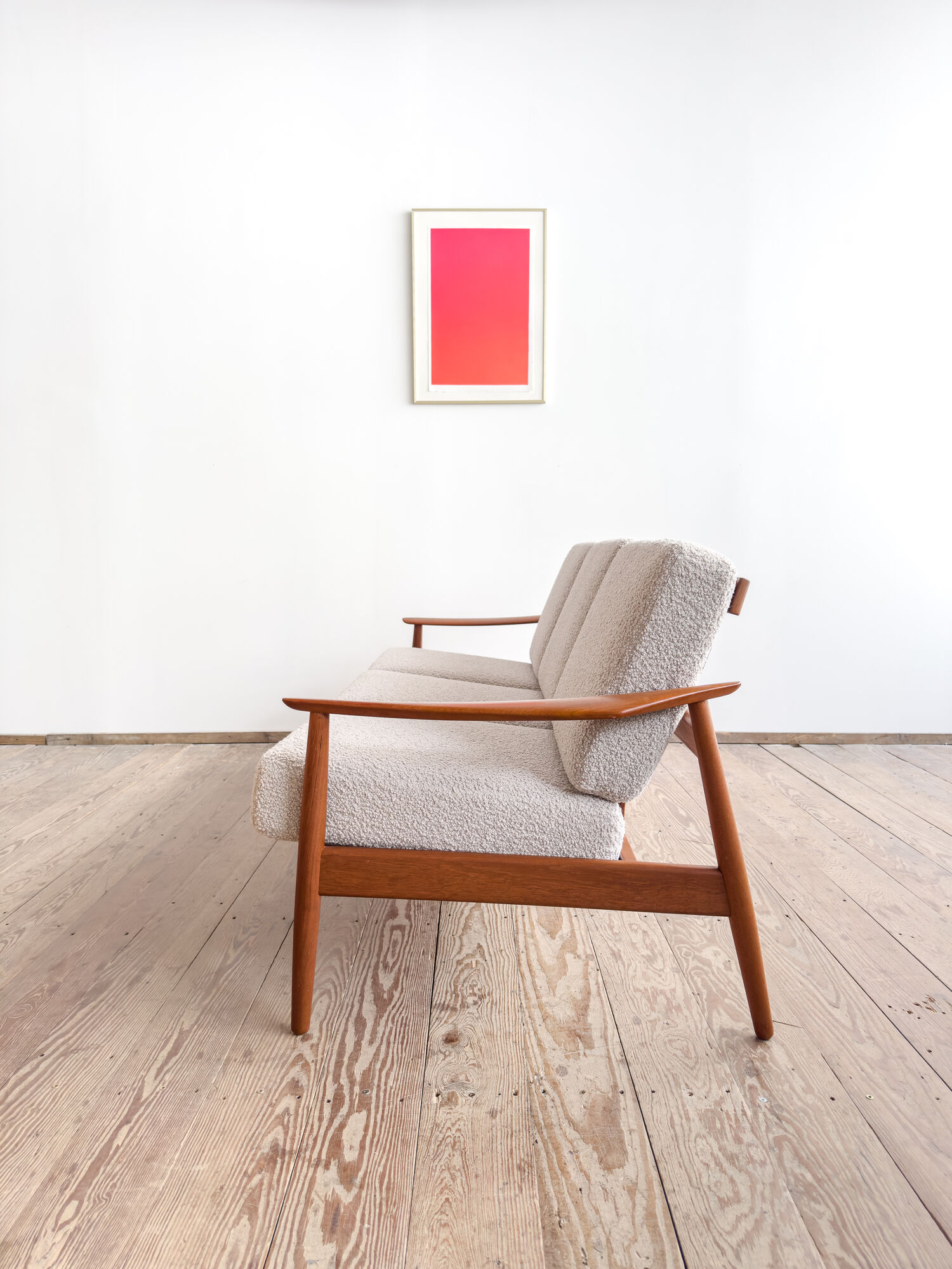Canapé Arne Vodder modèle FD164 en teck, tissu bouclé, Danemark années 1960