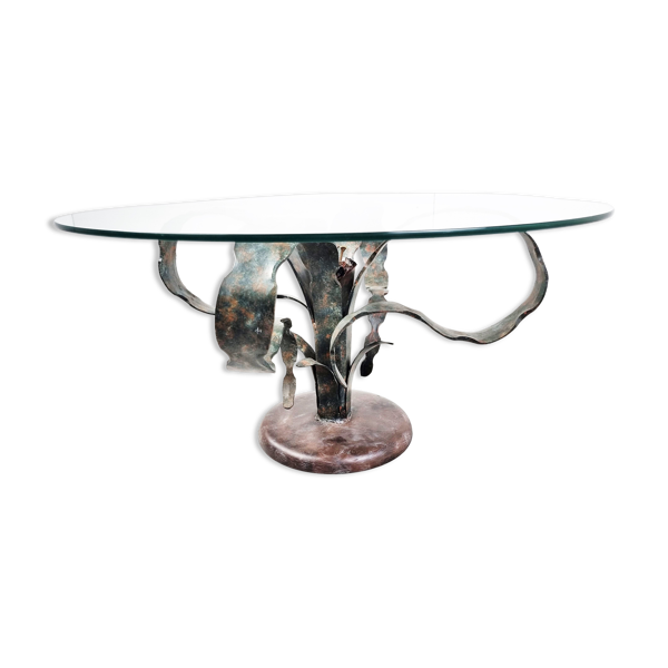 Table basse à fleurs en acier sculpté, années 1970
