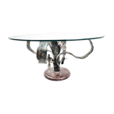 Table basse à fleurs en acier sculpté, années 1970