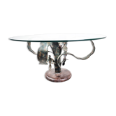 Table basse à fleurs en acier sculpté, années 1970