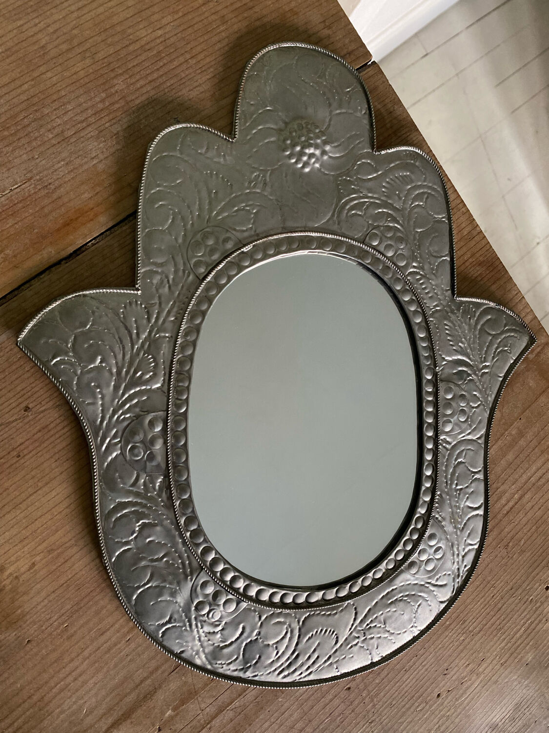 Moroccan mirror silver metal hand