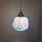 Suspension art déco en verre moucheté bleu, années 1920-30