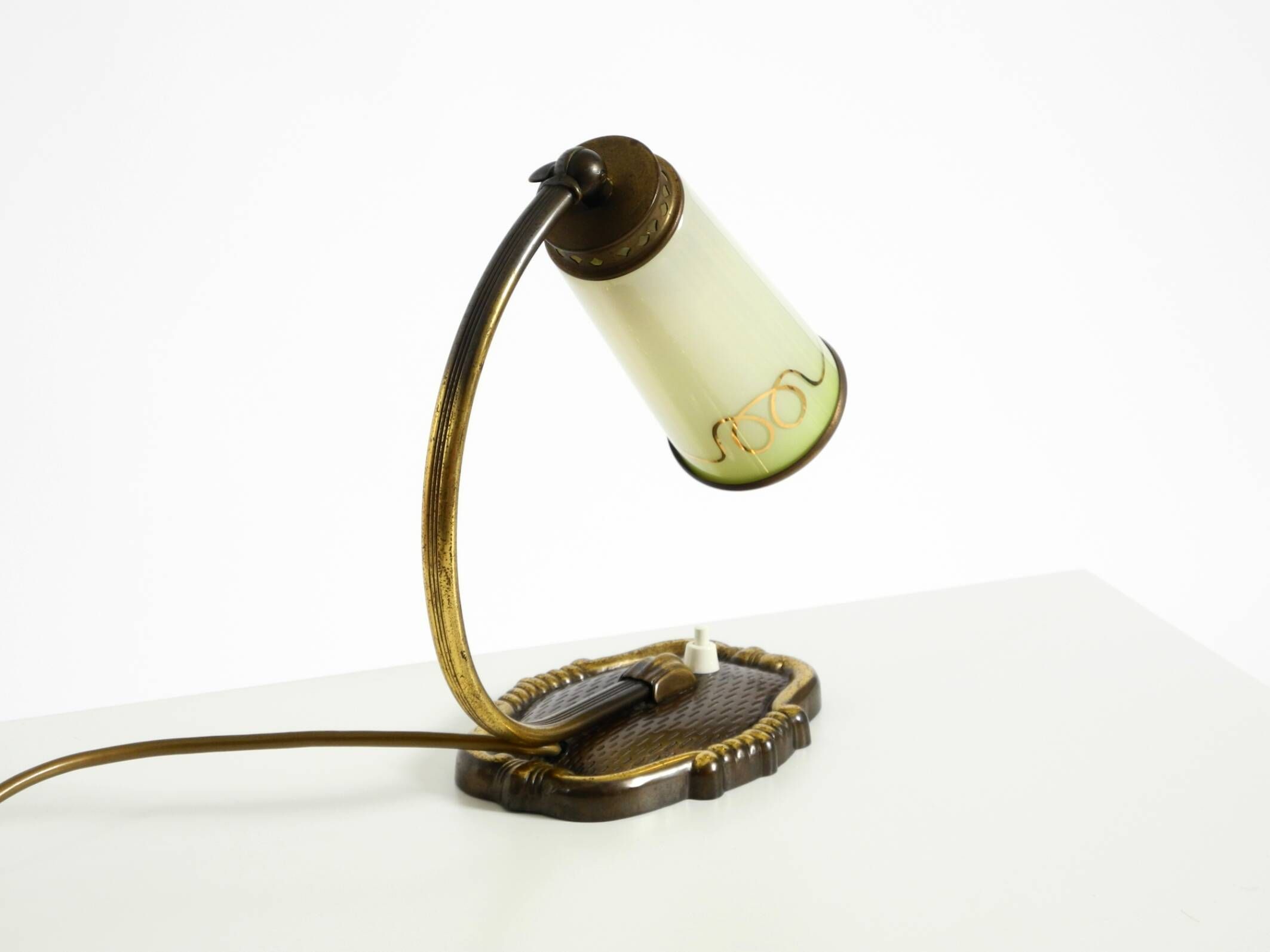 Beautiful, rare brass table lamp with glass shade | 1940s