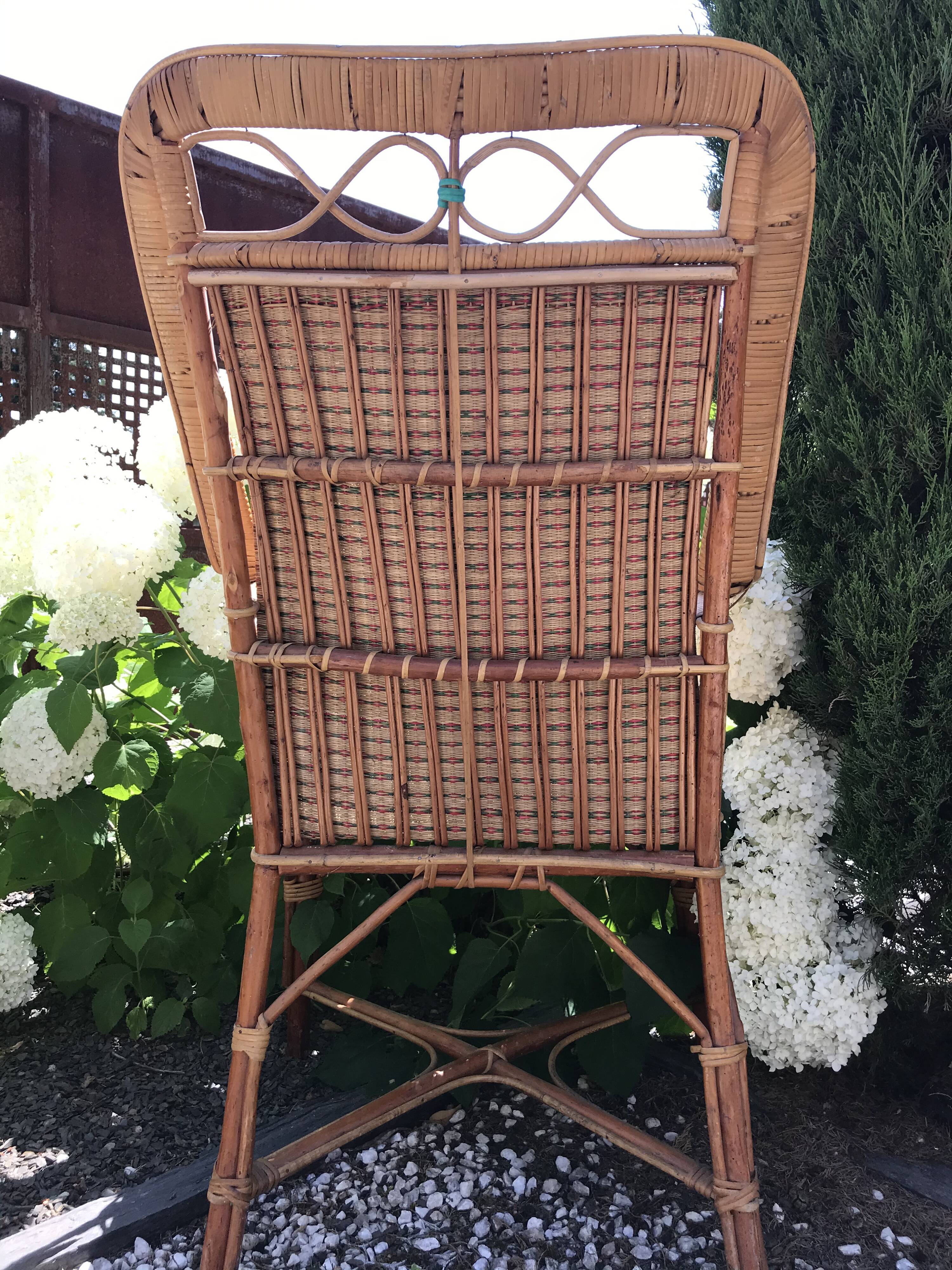 Rattan armchair with high back