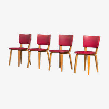 Lot de 4 chaises en plywood conçu par Cor Alons ed. C. de Boer, 1950