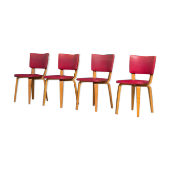 Set of 4 plywood dining chairs designed by Cor Alons ed. C. de Boer 1950