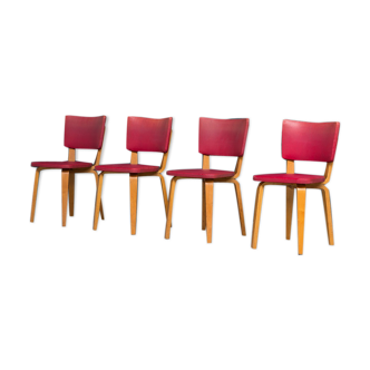 Lot de 4 chaises en plywood conçu par Cor Alons ed. C. de Boer, 1950