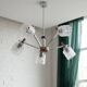 Vintage suspension with 5 chrome and wood lights – textured glass – 1970s