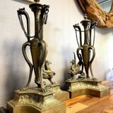 Pair of very large castle andirons in gilded bronze from the Napoleon III period