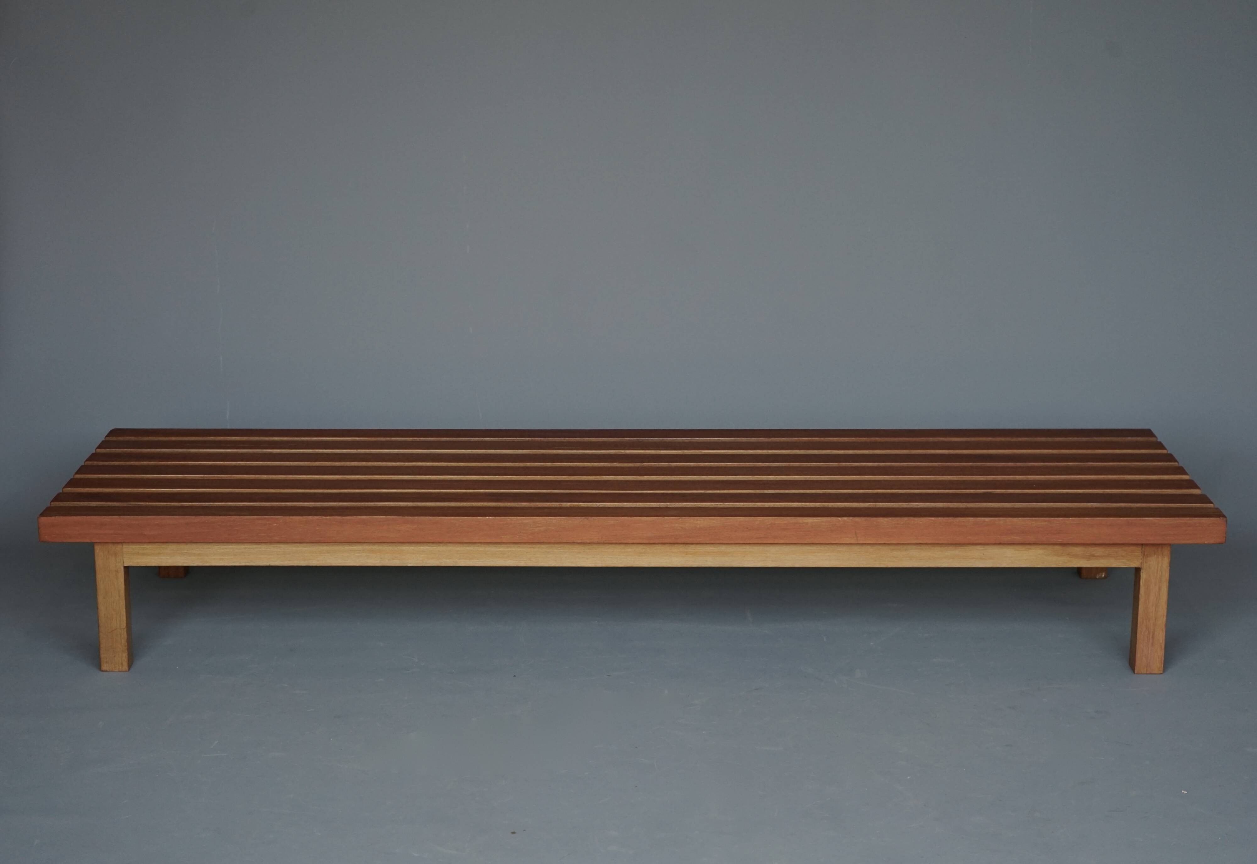 XL slatted teak bench from the 1960s