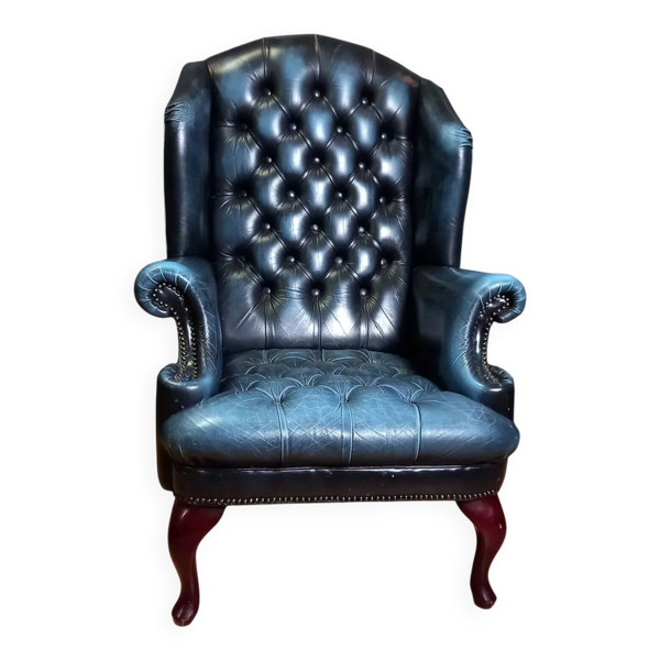 Fauteuil à dos en baril Chesterfield bleu