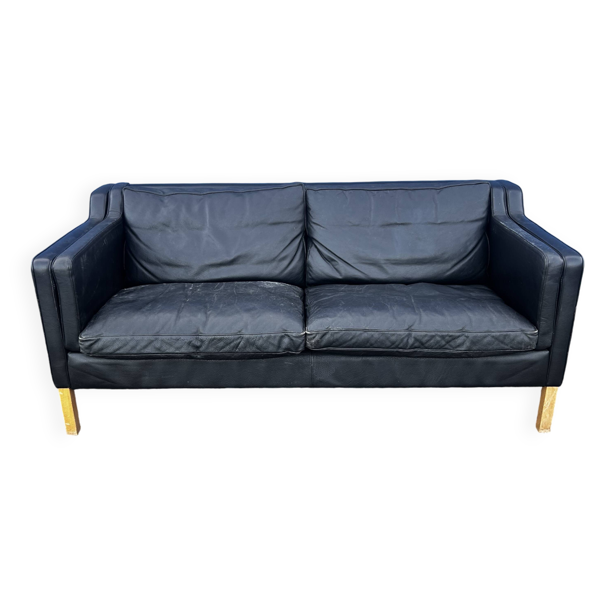 Danish vintage two and half seater black leather Stouby sofa 1960s