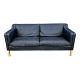 Danish vintage two and half seater black leather Stouby sofa 1960s