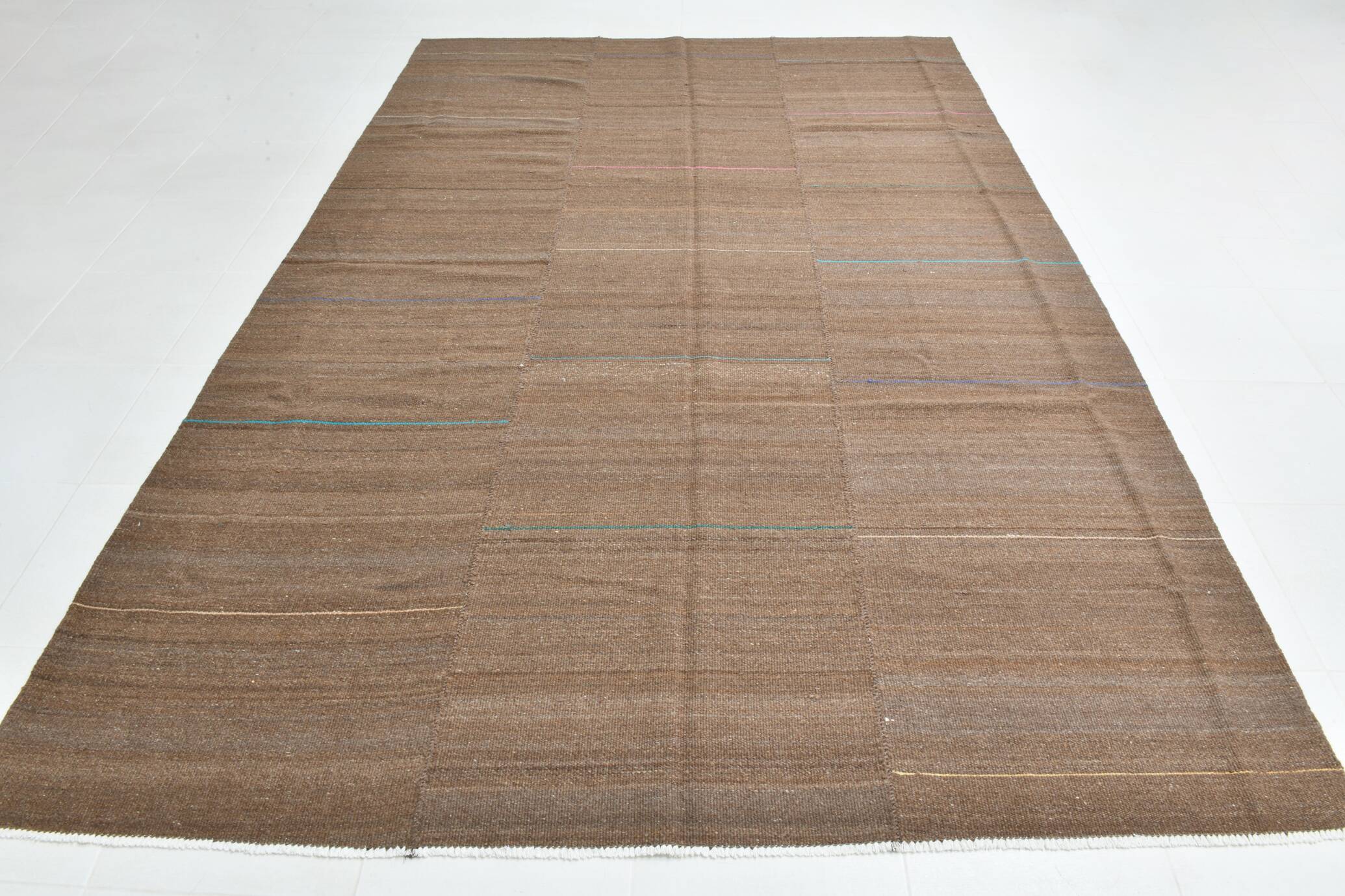 7x11 Brown Turkish Large Kilim Rug, Ethnic Patterned Rug, 221x331 Cm