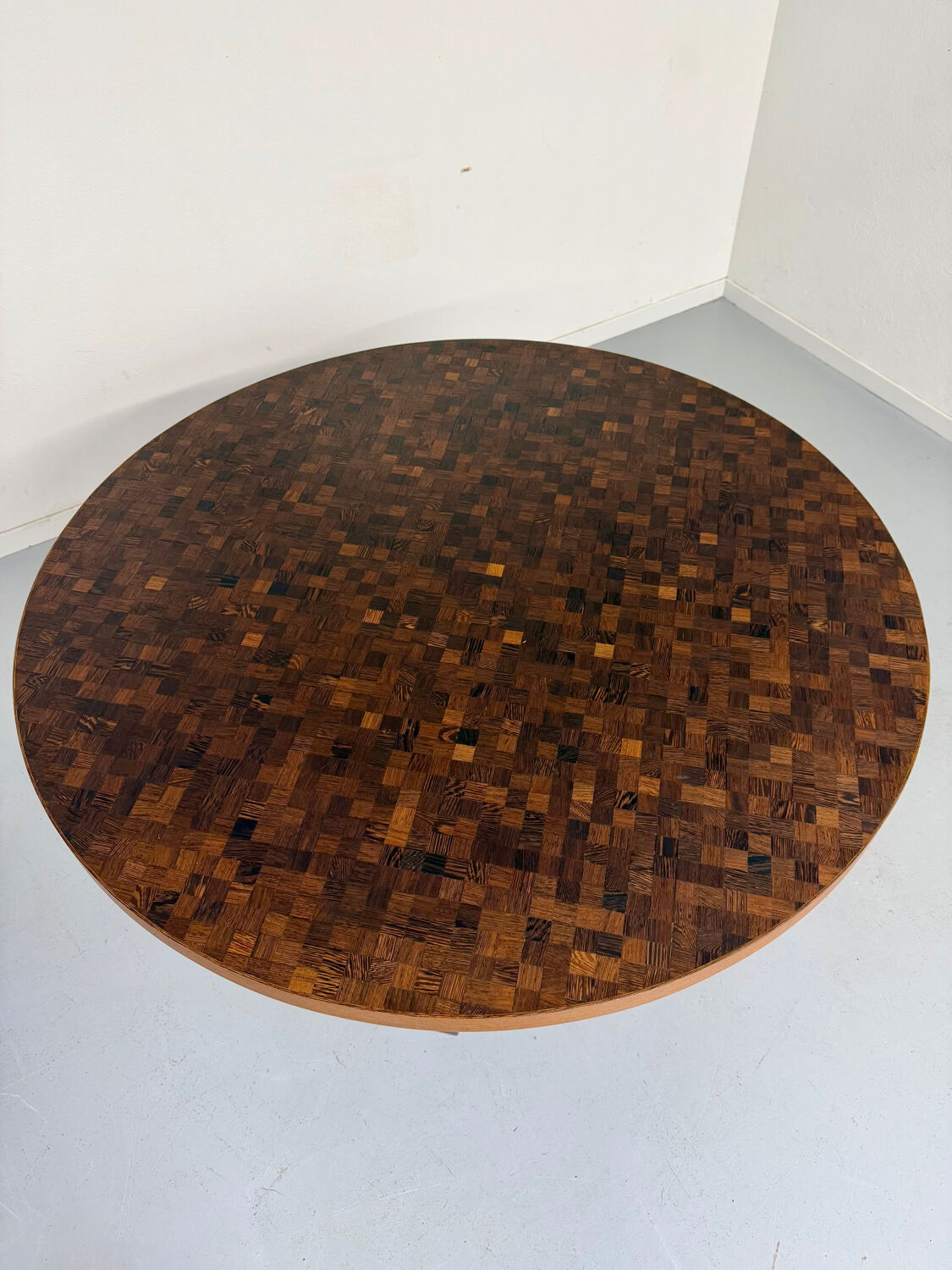 Vintage marquetry wooden table designed by Dieter Waeckerlin for Idealheim an70.
