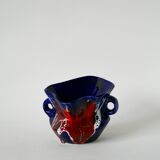 Vase en céramique / fat lava rouge, bleu et blanc, 1970