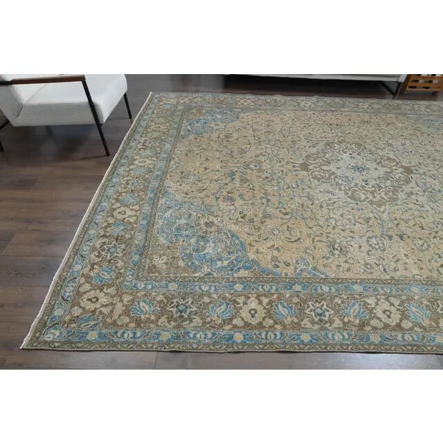 1960s Vintage Persian Handmade Wool Cotton Yellow Area Rug 284x366