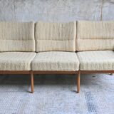 Canapé 3 places Mid-Century Design Scandinave Teck et Tissu