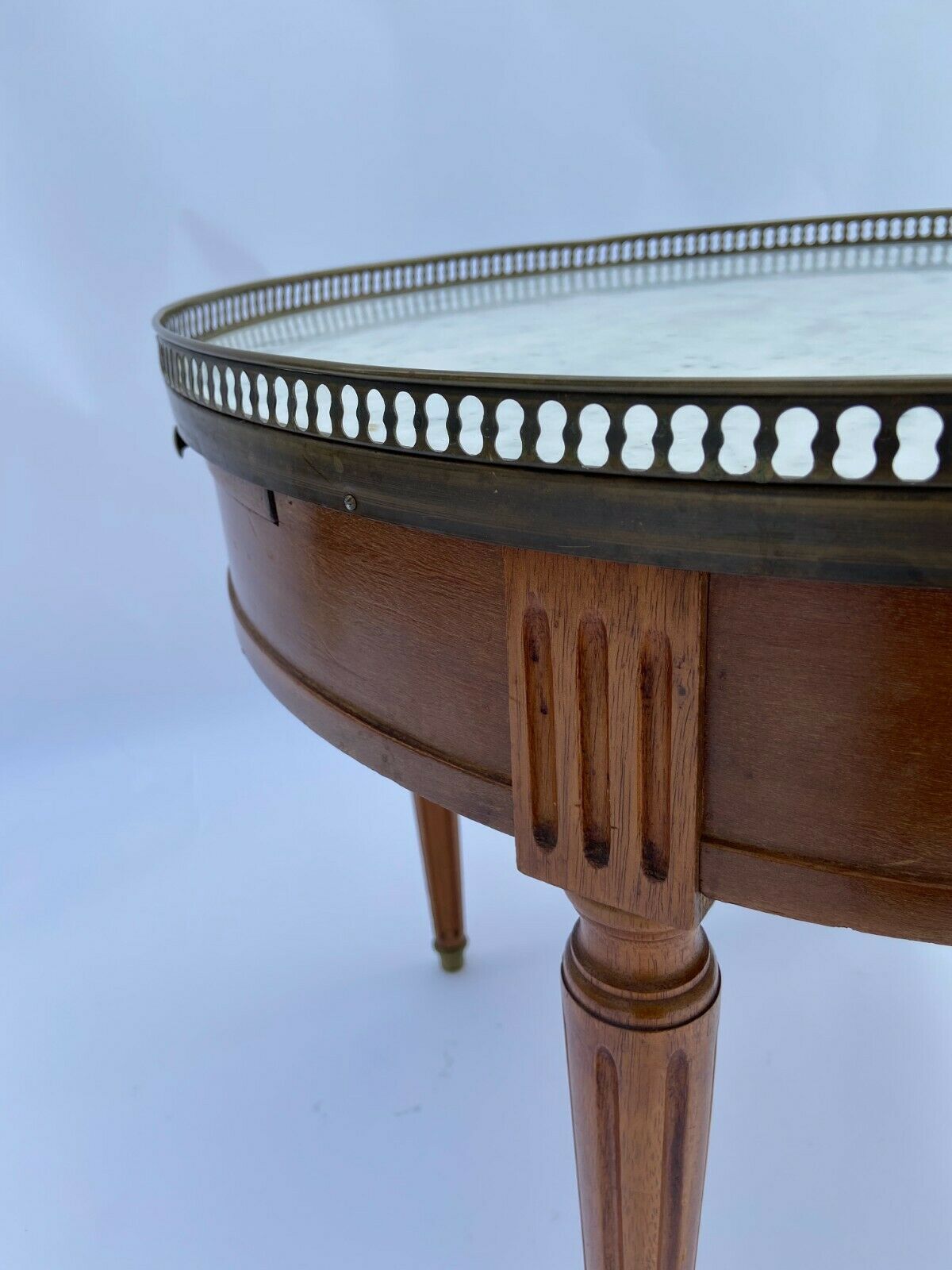 Table bouillote 1950 marble foot with louis xvi style gallery