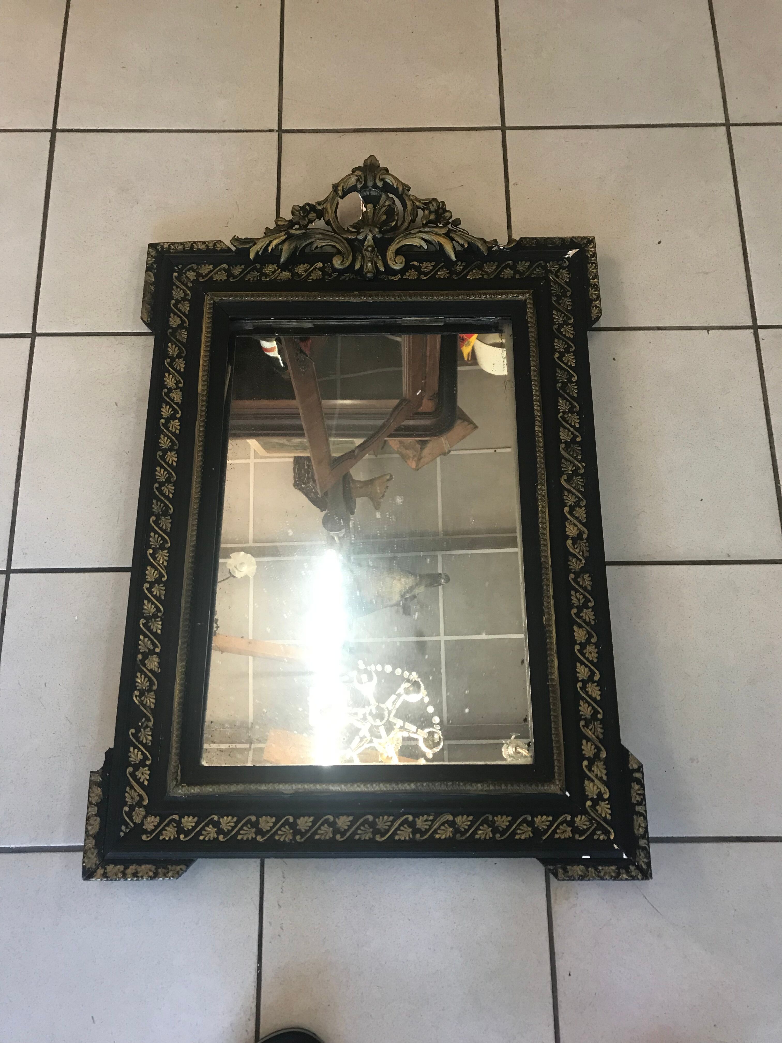 Louis XV blackened wooden mirror 50x90cm