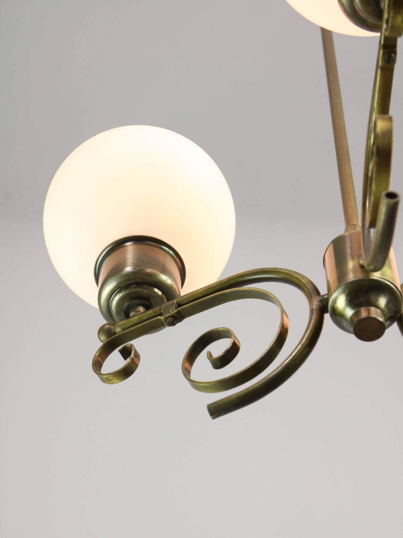 Vintage Italian Brass and Opaline Chandelier