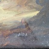 Antique Italian painting with Florentine frame and curved glass