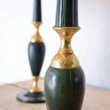Duo of Le Tanneur lamps in leather and brass