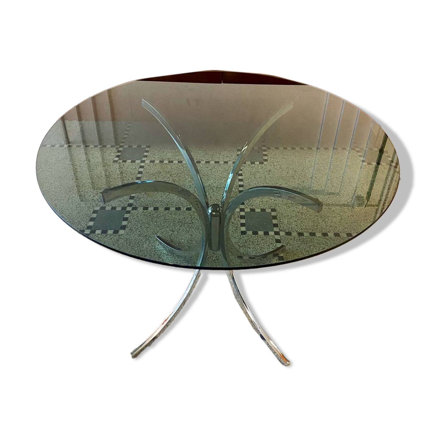 Italian round table in smoked glass 1970 Giotto Stoppino style