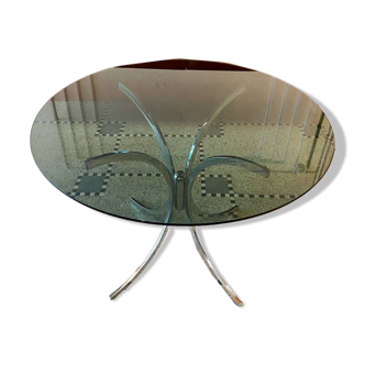 Italian round table in smoked glass 1970 Giotto Stoppino style