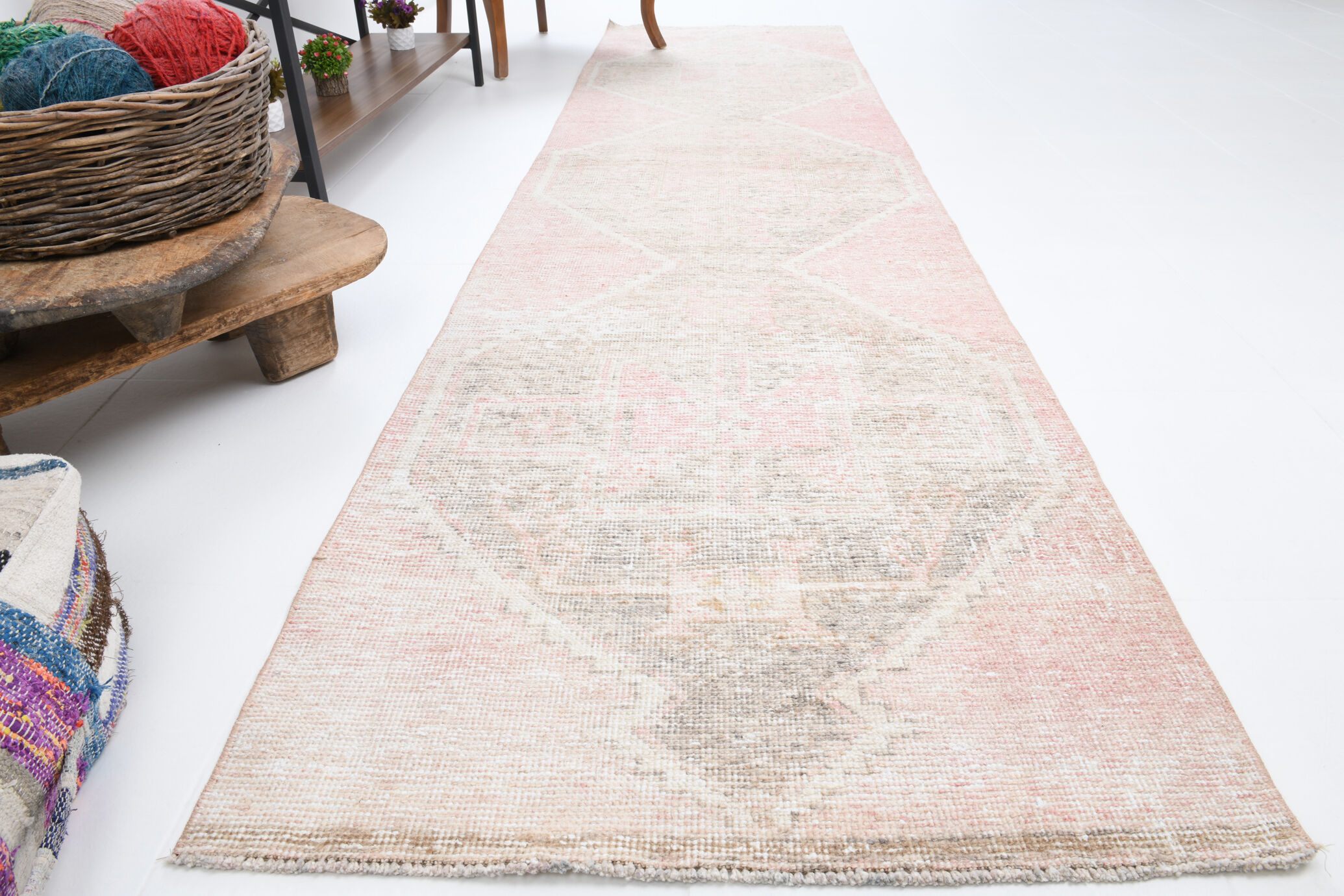 3x11 dusty beige & brown vintage runner rug