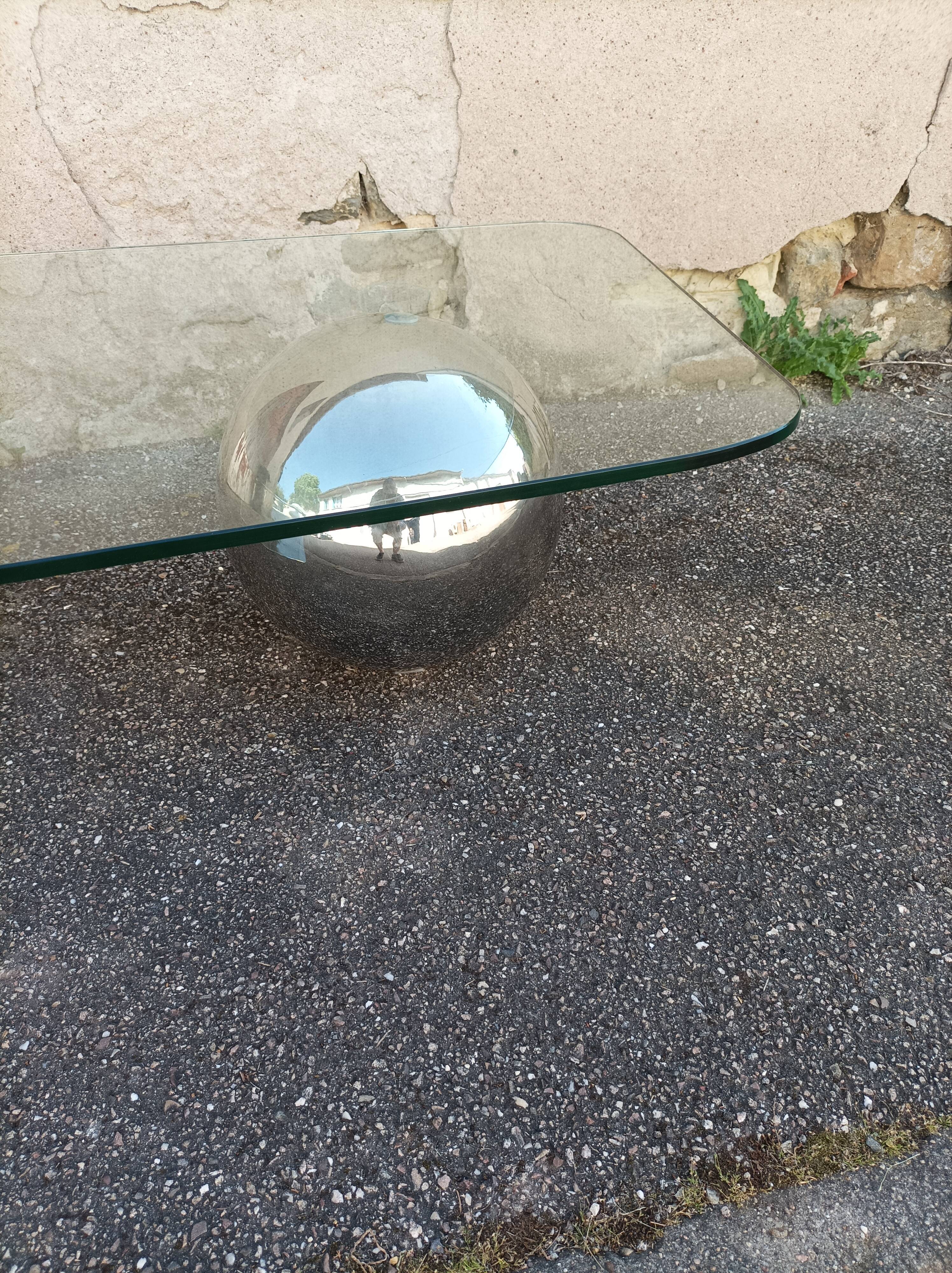 Vintage glass coffee table and metal globe