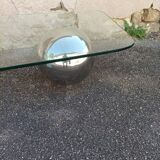 Vintage glass coffee table and metal globe