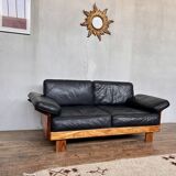 Canape seltz elm and leather design 1960