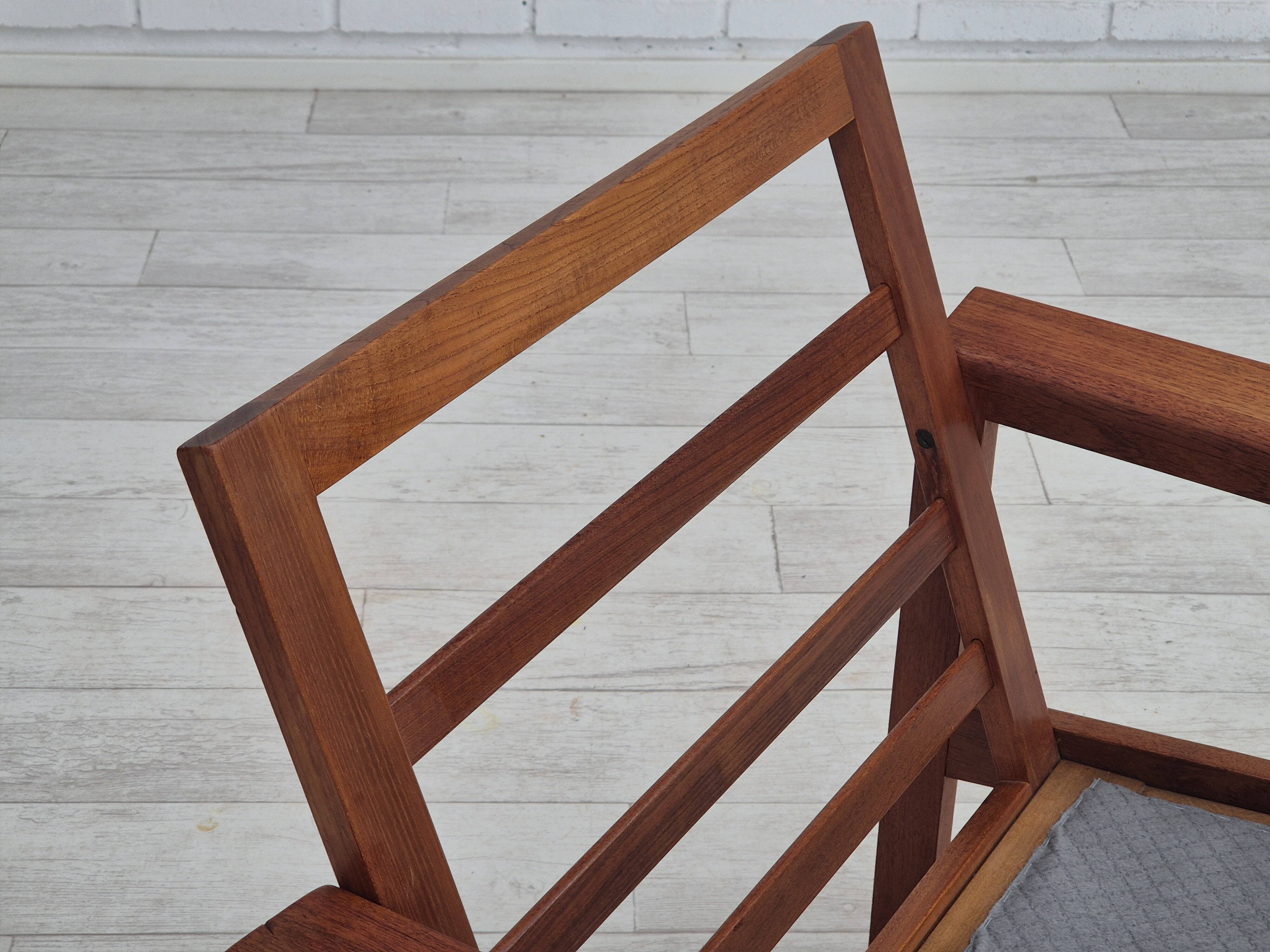 1970s, Danish lounge chair, original condition, furniture wool fabric, teak wood.