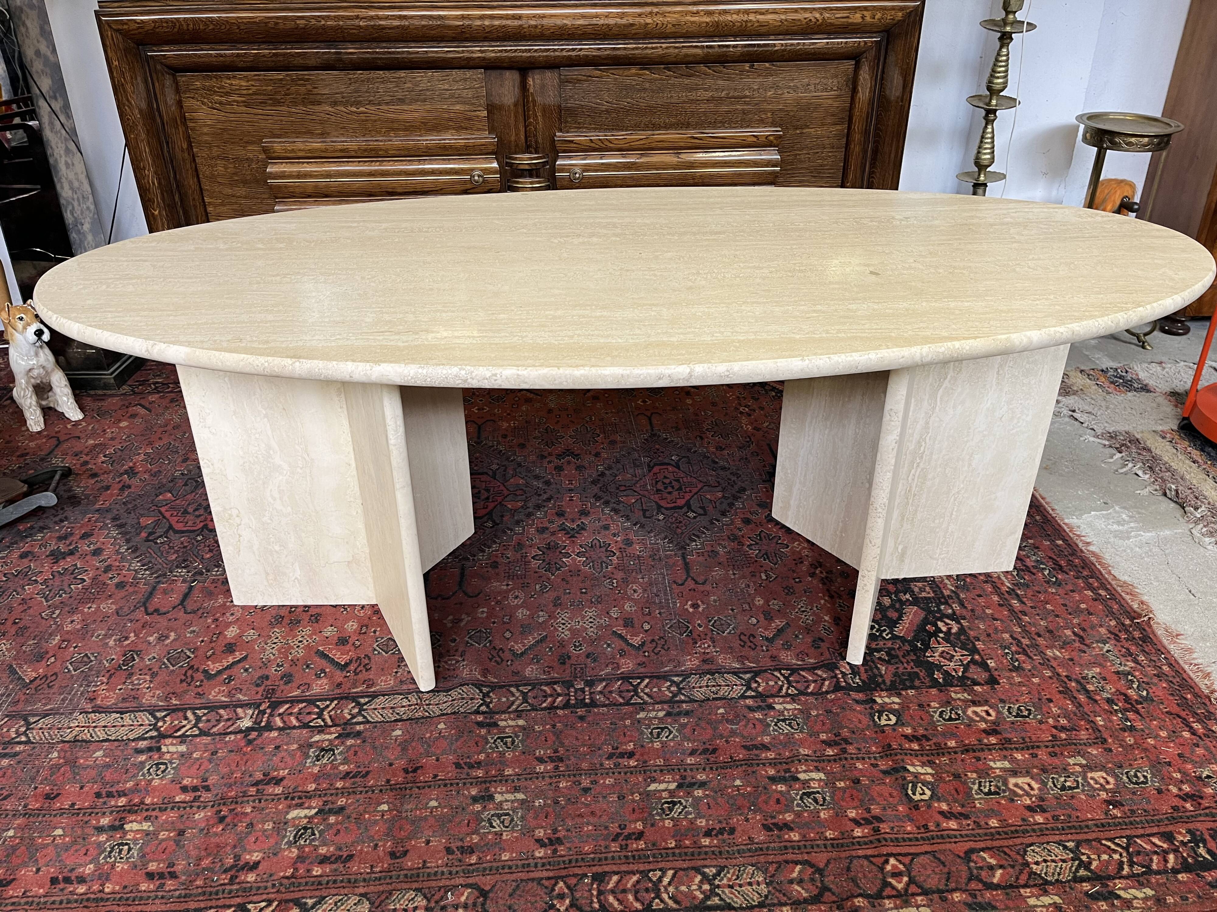 oval travertine table from the 70s