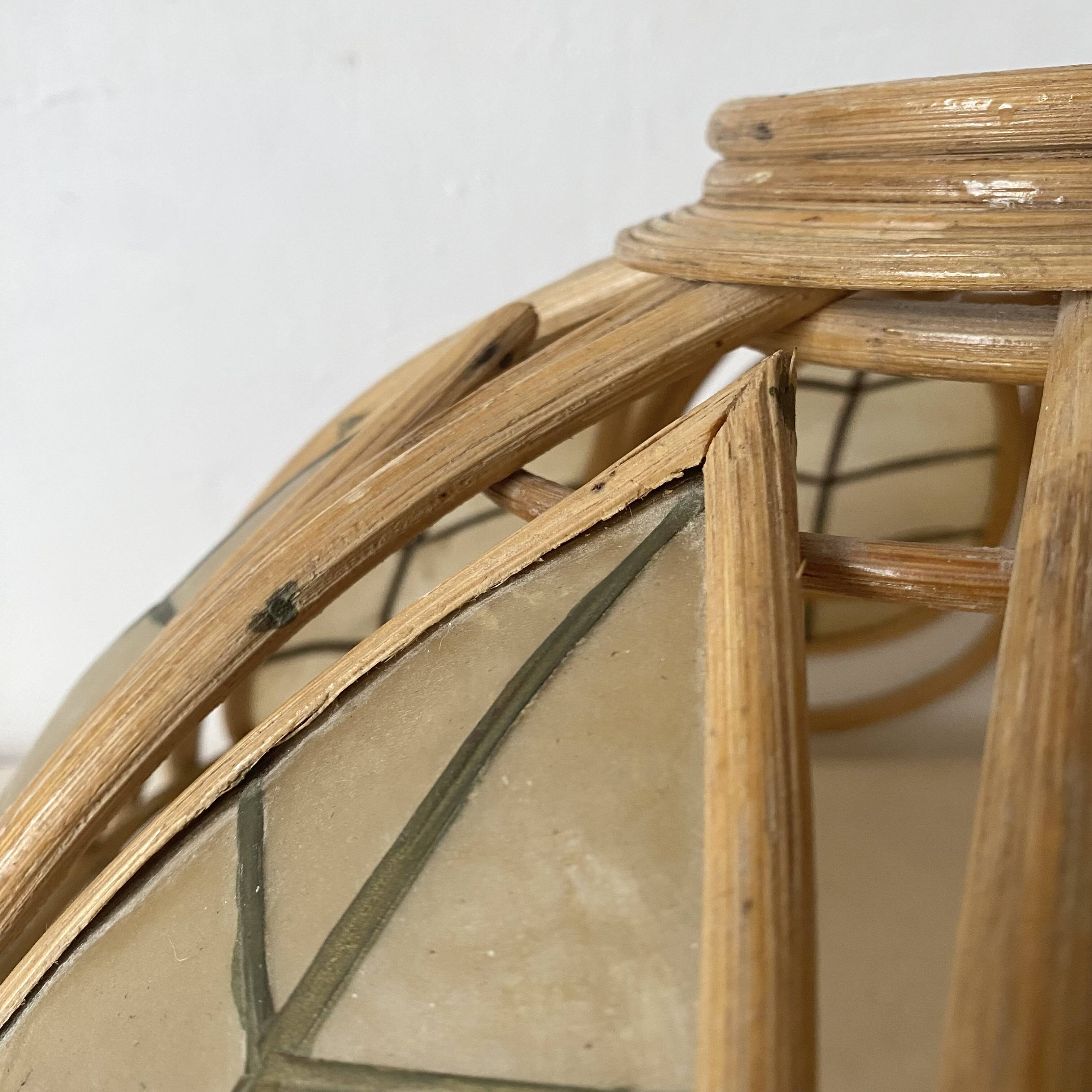 Hanging lampshade, mother-of-pearl and rattan pendant light
