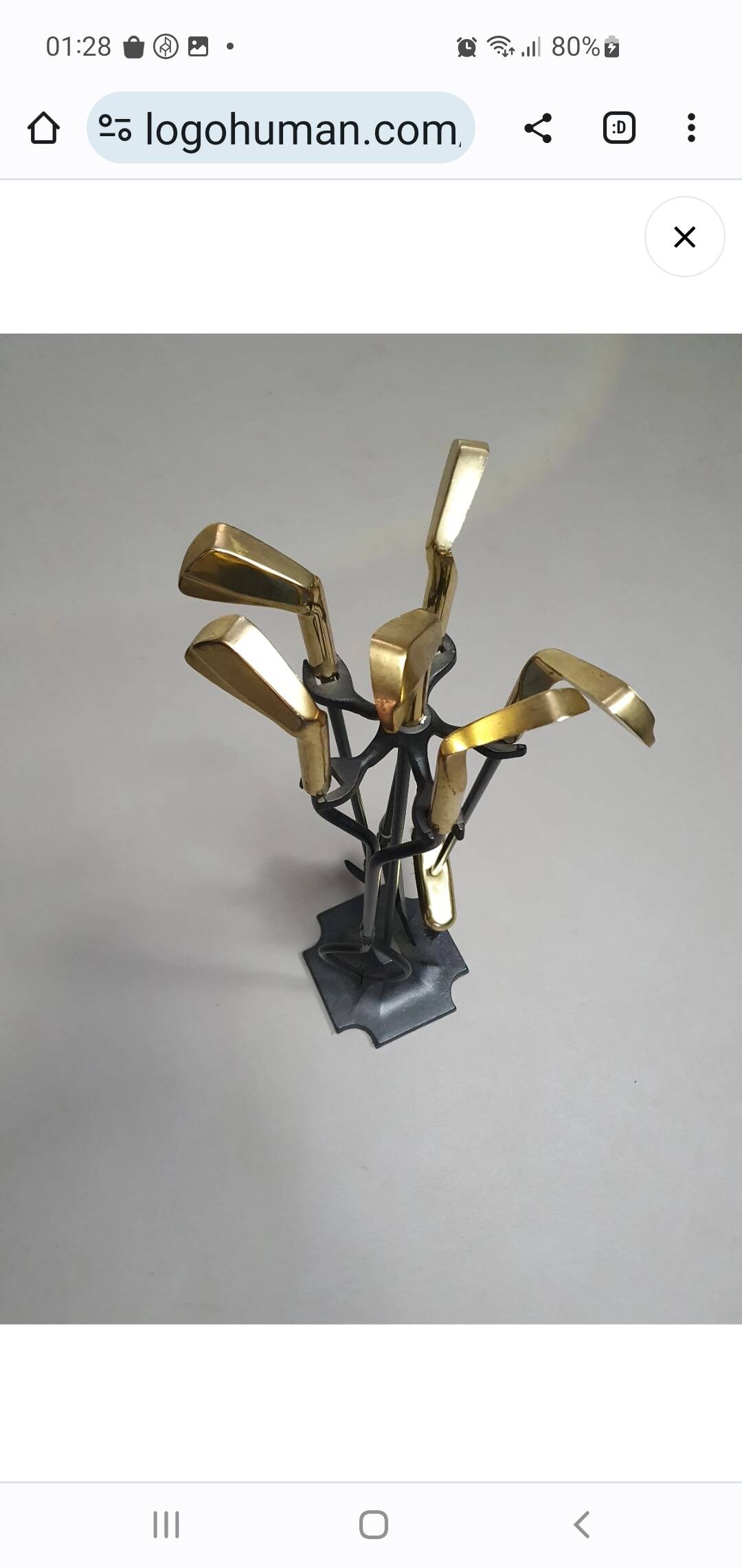 Vintage Set of five Brass Fireplace Tools in Golf Themed Clubs, France circa 1950's