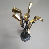 Vintage Set of five Brass Fireplace Tools in Golf Themed Clubs, France circa 1950's