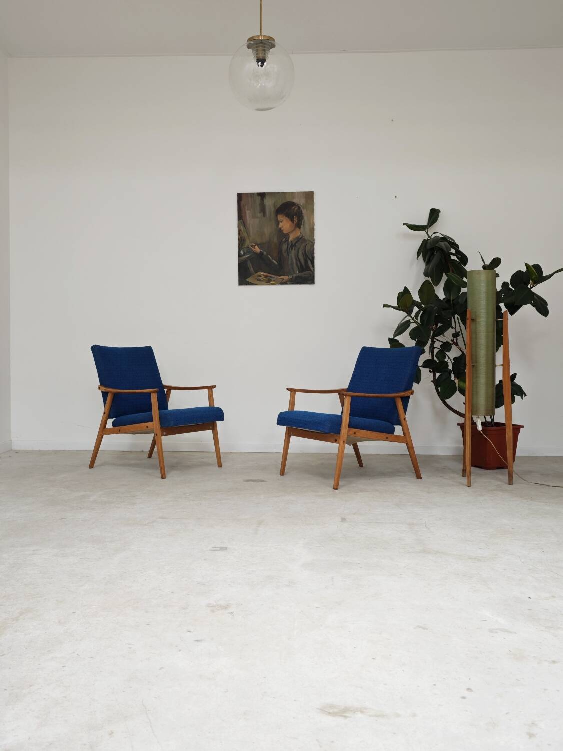 Pair of blue armchairs by Jiri Jiroutek for Interier Praha, 1960