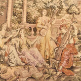Large Aubusson-style wall tapestry with a musical scene.