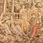 Grande tenture murale style aubusson scène musicale