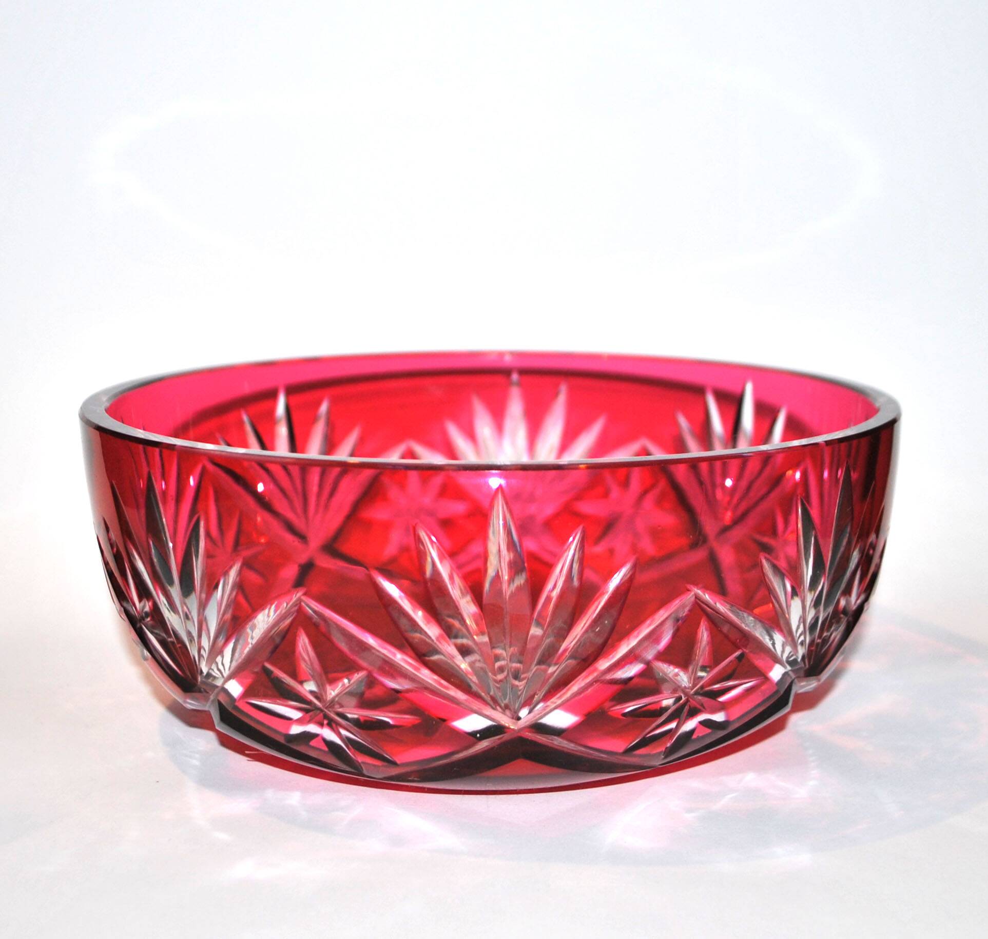 Saint-Louis Massenet cut crystal bowl lined with Raspberry Red OVERLAY